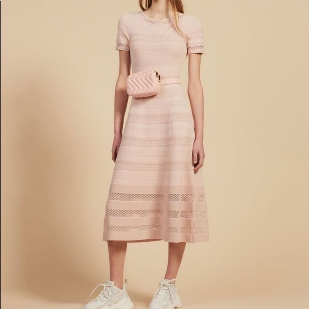 NEW Sandro Roselle Rose Knit Midi Dress 38